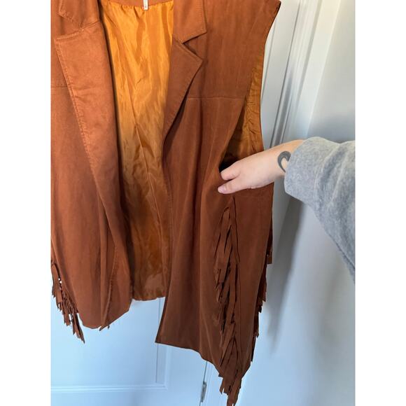 Anthropologie Andersen & Lauth Faux Suede Open Front Fringe Vest Western Boho - Picture 5 of 6